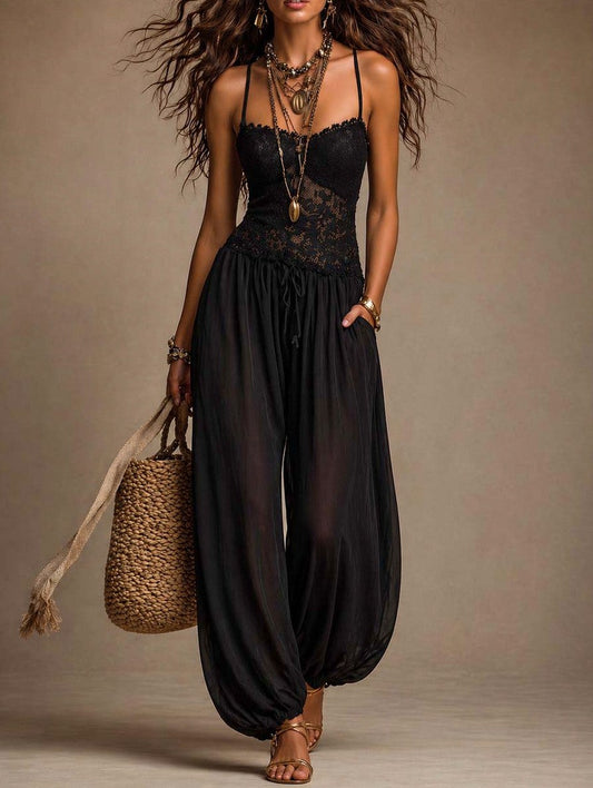 Lace Sweetheart Wide Leg Jumpsuit