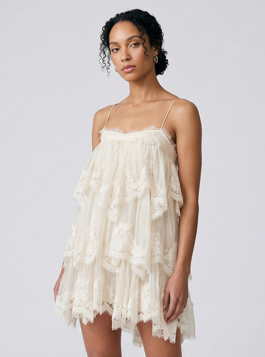 Lace Tiered Babydoll Mini Dress