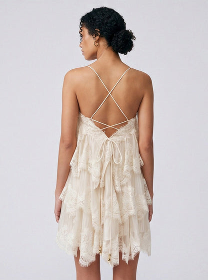 Lace Tiered Babydoll Mini Dress