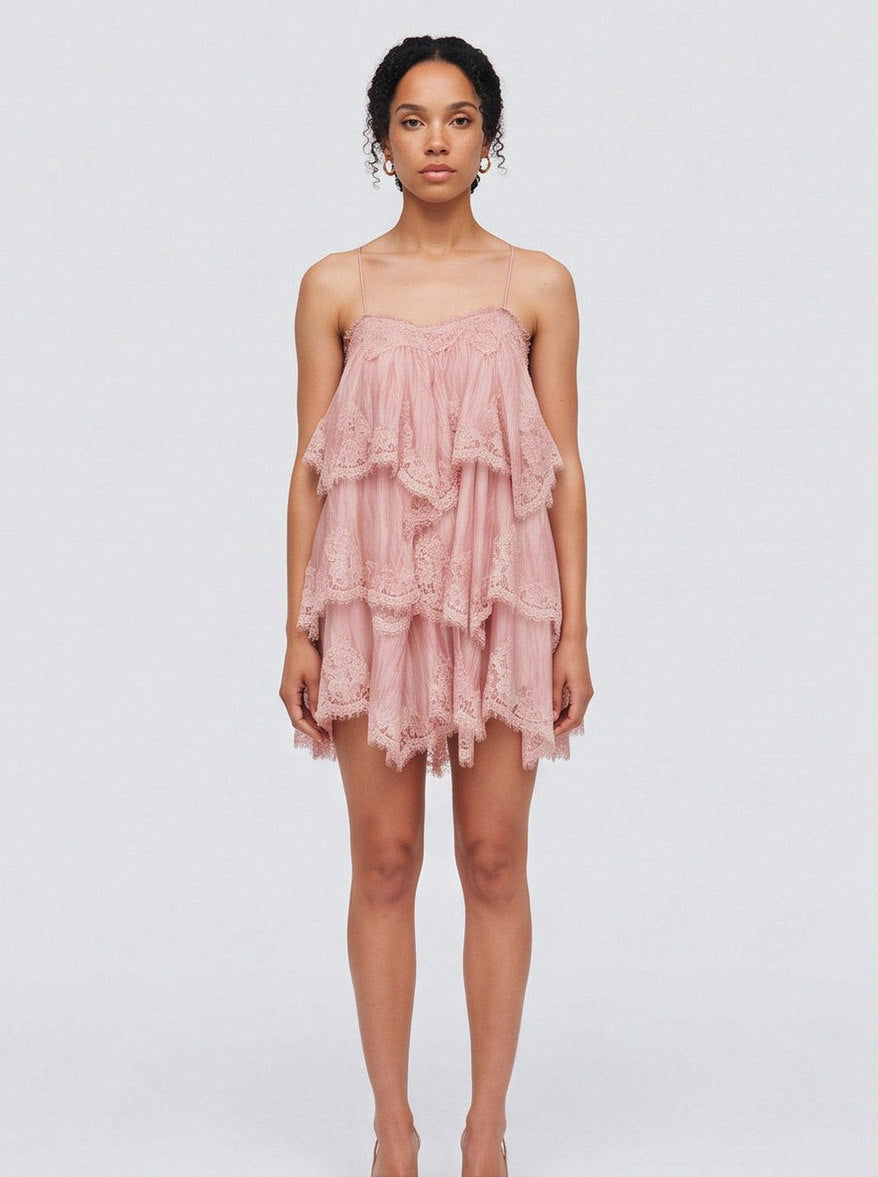 Lace Tiered Babydoll Mini Dress