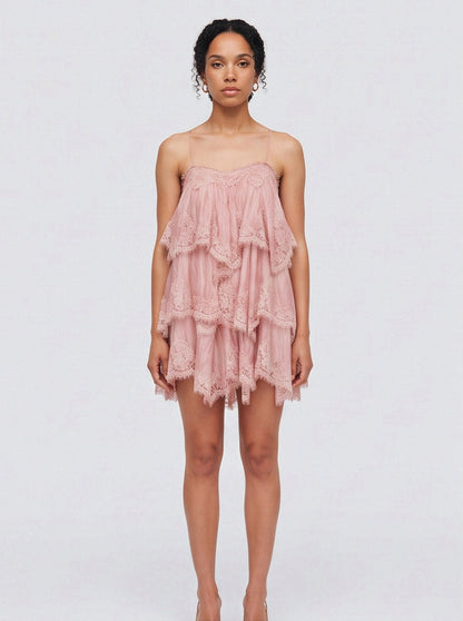 Lace Tiered Babydoll Mini Dress