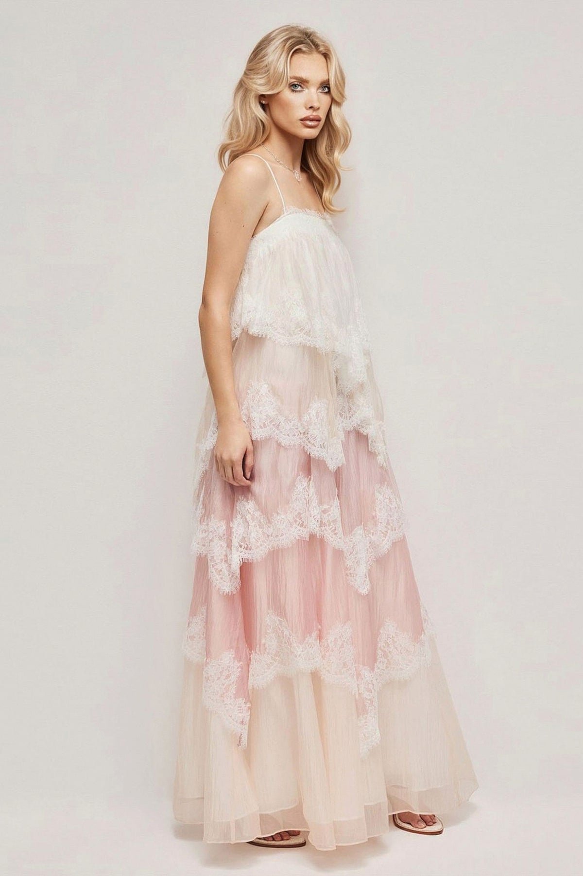 Lace Trim Tiered Maxi Dress