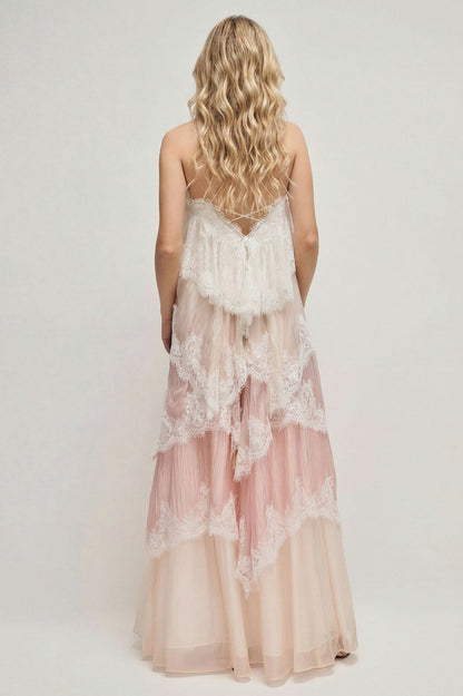 Lace Trim Tiered Maxi Dress