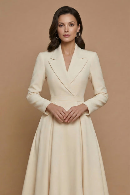 Lapel Collar Long Sleeve Midi Blazer Dress