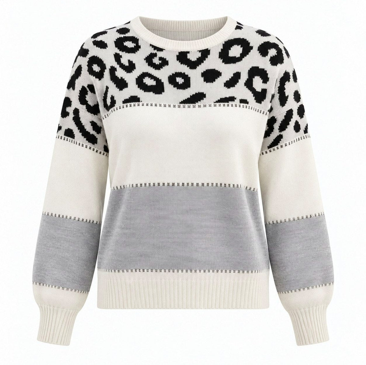 Leopard Print Crewneck Knit Sweater