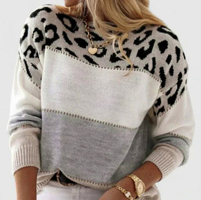 Leopard Print Crewneck Knit Sweater