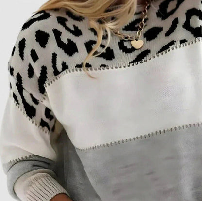 Leopard Print Crewneck Knit Sweater