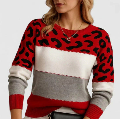 Leopard Print Crewneck Knit Sweater