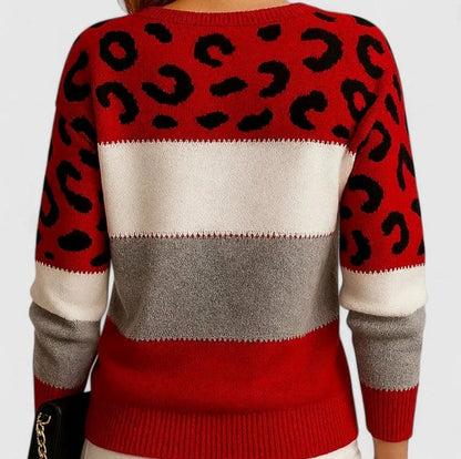 Leopard Print Crewneck Knit Sweater
