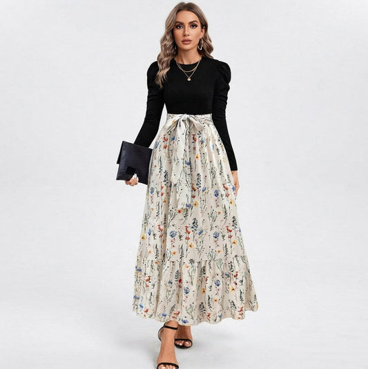 Long Sleeve Ditsy Floral Tiered Maxi Dress