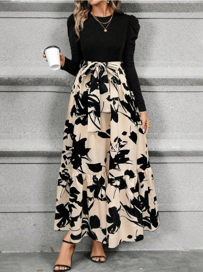 Long Sleeve Ditsy Floral Tiered Maxi Dress
