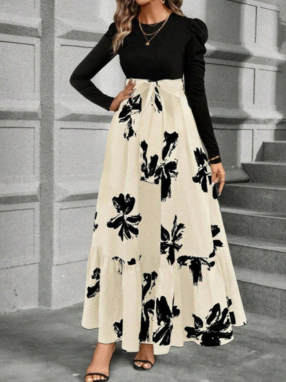 Long Sleeve Ditsy Floral Tiered Maxi Dress