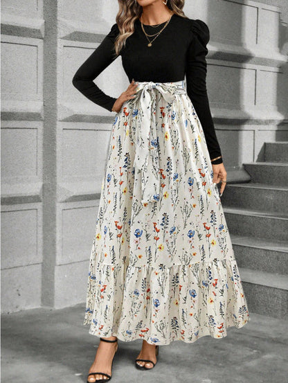 Long Sleeve Ditsy Floral Tiered Maxi Dress