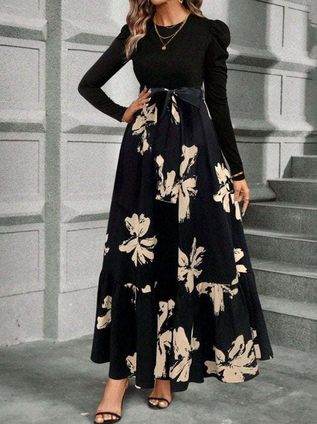 Long Sleeve Ditsy Floral Tiered Maxi Dress