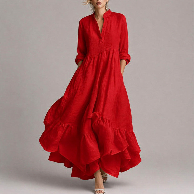 Long Sleeve Empire Waist Tiered Maxi Dress