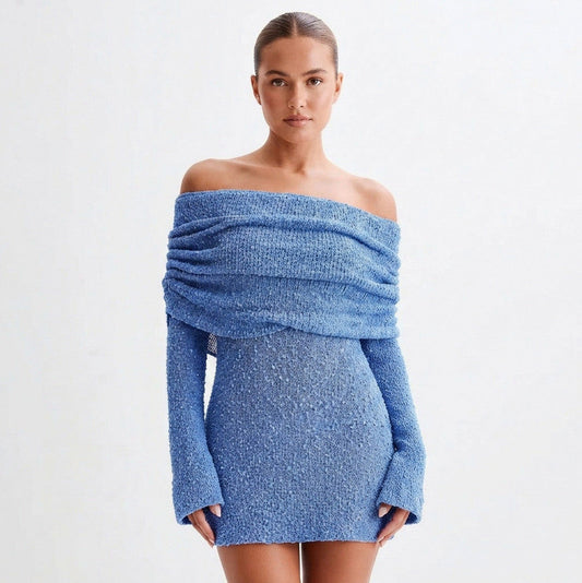 Long Sleeve Off Shoulder Knit Mini Dress