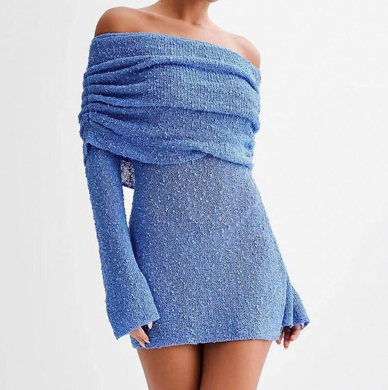Long Sleeve Off Shoulder Knit Mini Dress