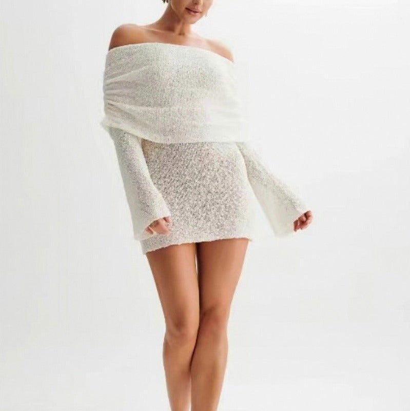 Long Sleeve Off Shoulder Knit Mini Dress