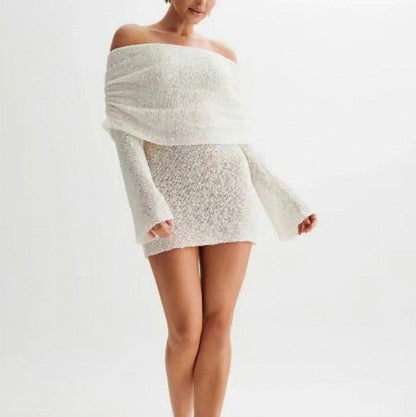 Long Sleeve Off Shoulder Knit Mini Dress