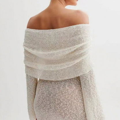 Long Sleeve Off Shoulder Knit Mini Dress