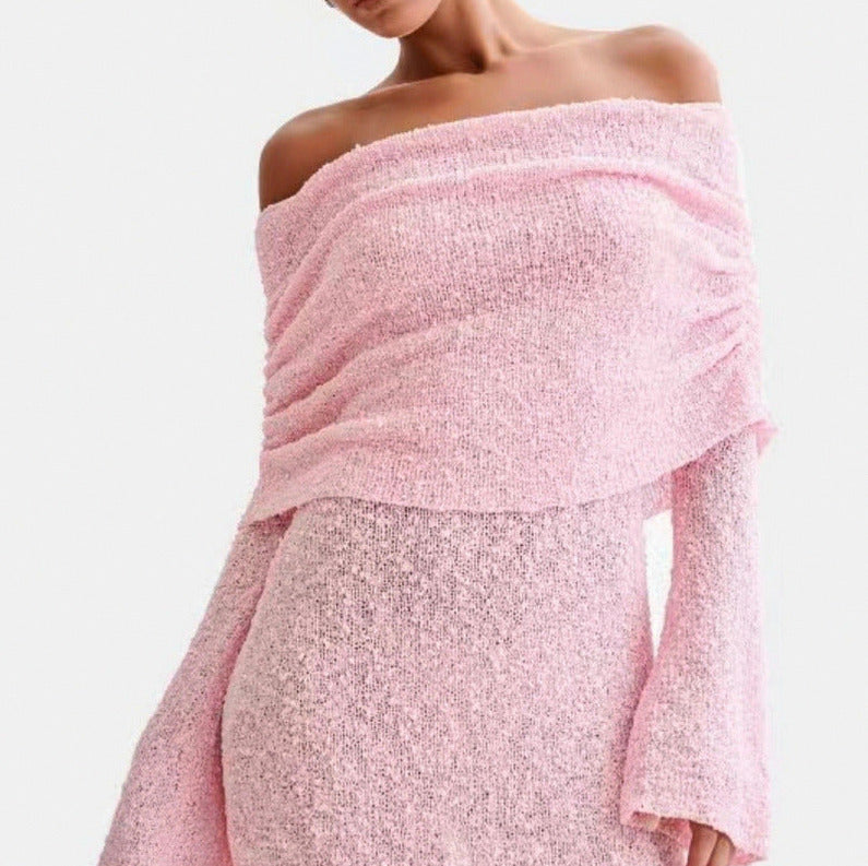 Long Sleeve Off Shoulder Knit Mini Dress