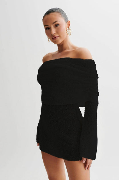 Long Sleeve Off Shoulder Knit Mini Dress
