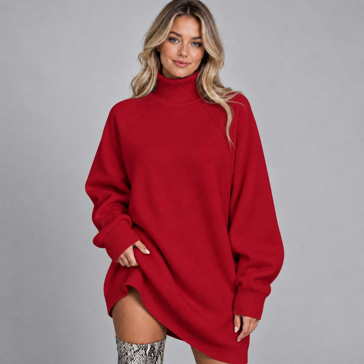 Long Sleeve Turtleneck Oversized Mini Sweater Dress