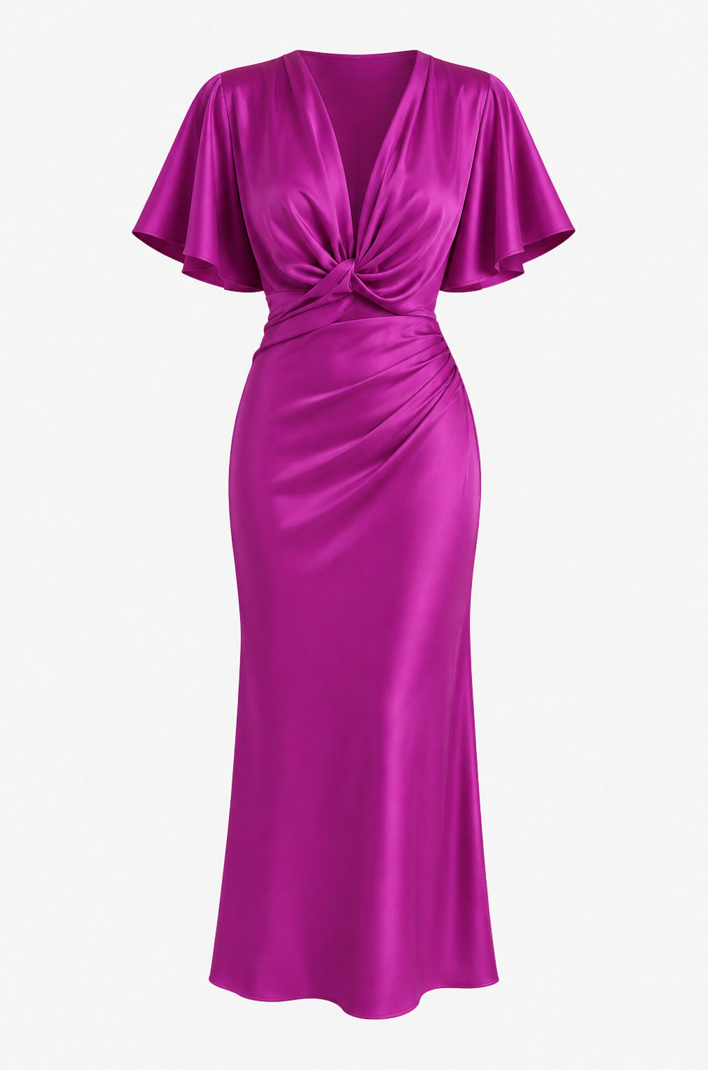 Knot Waist Satin Midi Dress