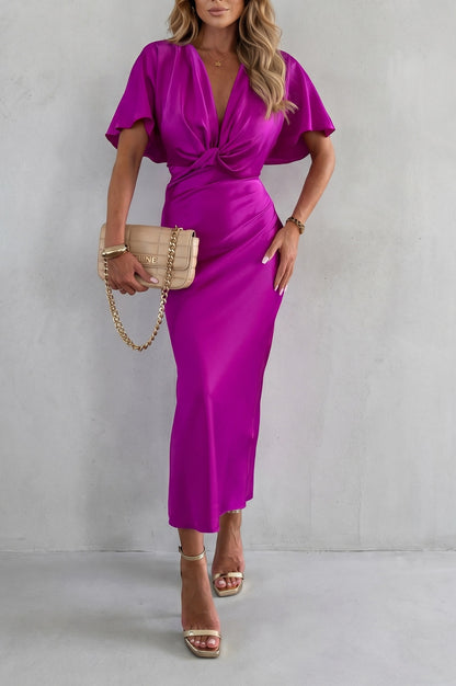 Knot Waist Satin Midi Dress