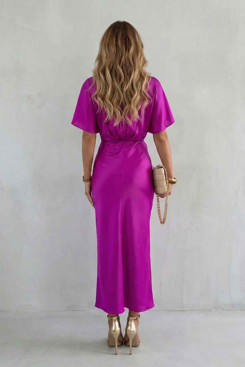Knot Waist Satin Midi Dress