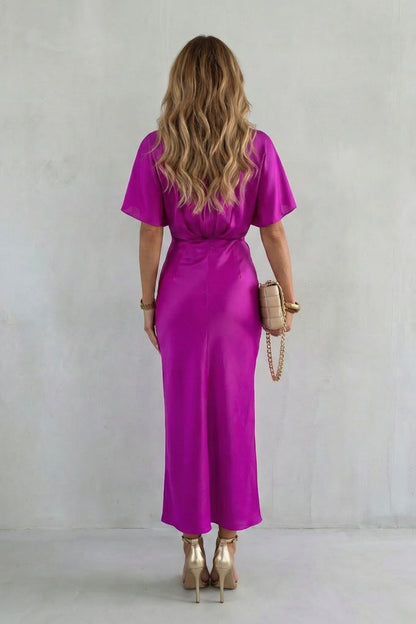 Knot Waist Satin Midi Dress