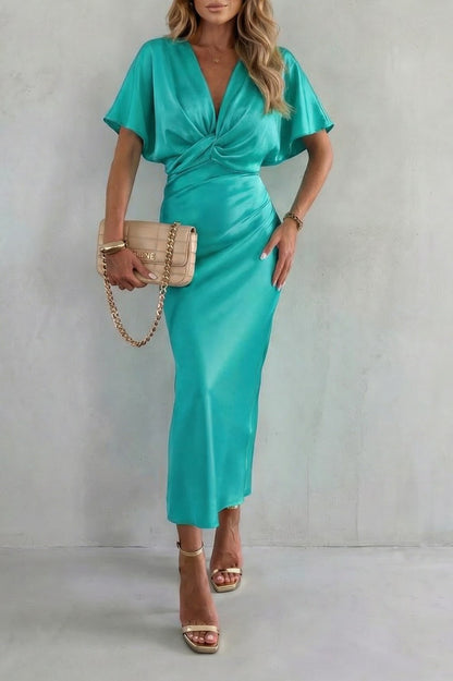 Knot Waist Satin Midi Dress