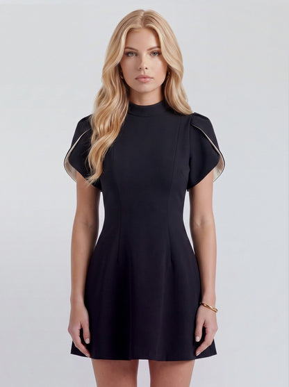 Mock Neck Tulip Sleeve Mini Dress