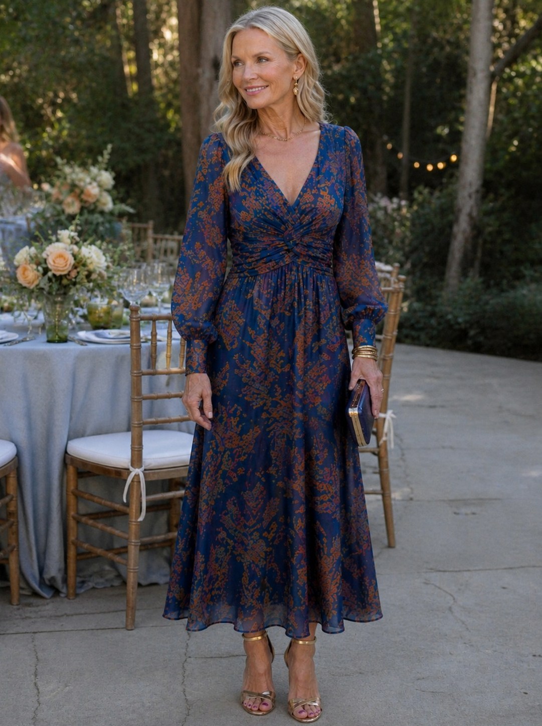 Paisley Long Sleeve Twist Front Maxi Dress