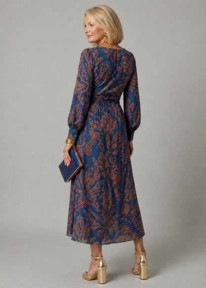 Paisley Long Sleeve Twist Front Maxi Dress