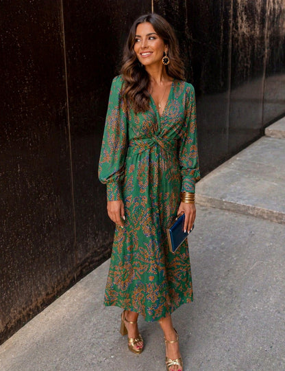 Paisley Long Sleeve Twist Front Maxi Dress