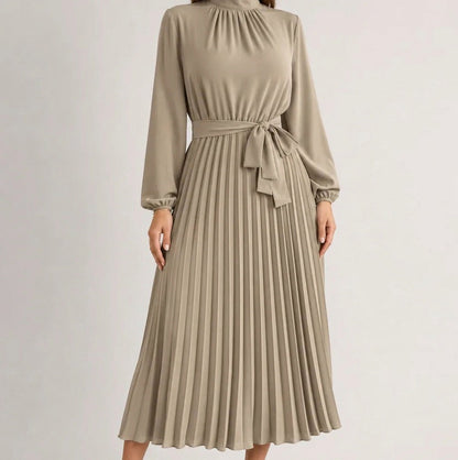 Pleated Mock Neck Midi Dress