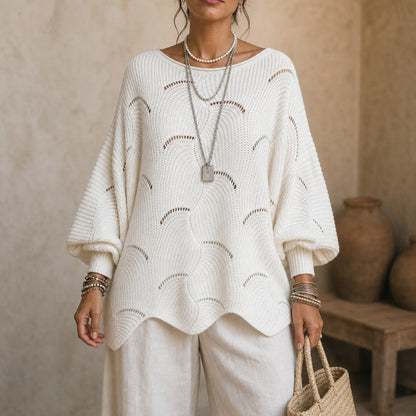 Pointelle Wave Batwing Sweater