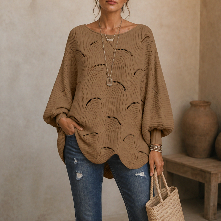 Pointelle Wave Batwing Sweater