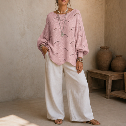 Pointelle Wave Batwing Sweater