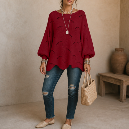 Pointelle Wave Batwing Sweater