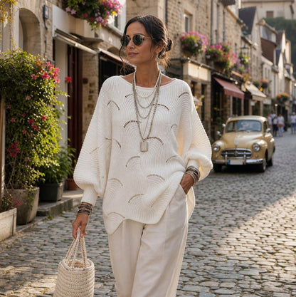 Pointelle Wave Batwing Sweater