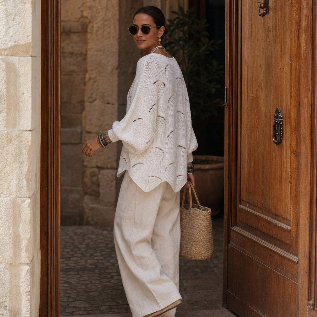 Pointelle Wave Batwing Sweater