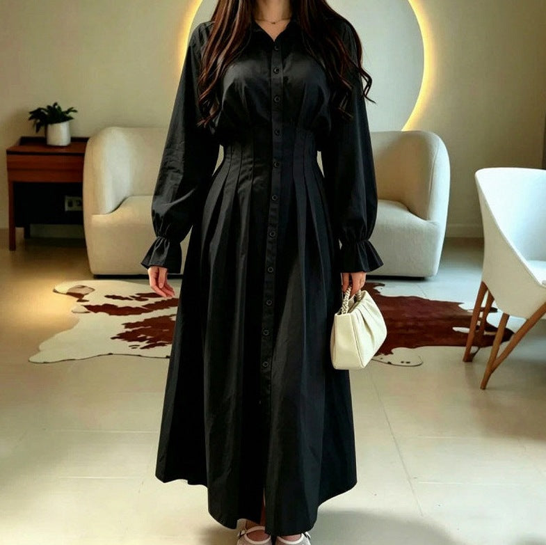 Poplin Corset Long Sleeve Midi Shirt Dress