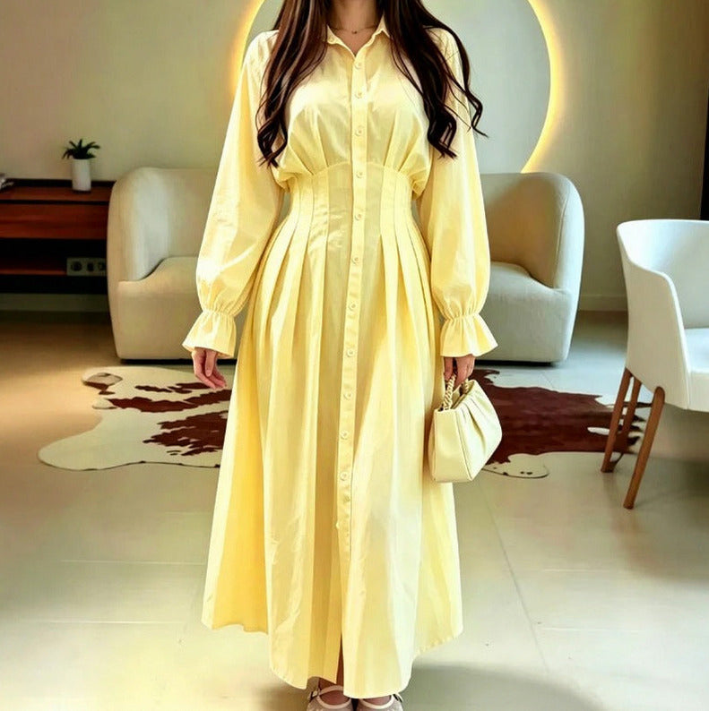 Poplin Corset Long Sleeve Midi Shirt Dress