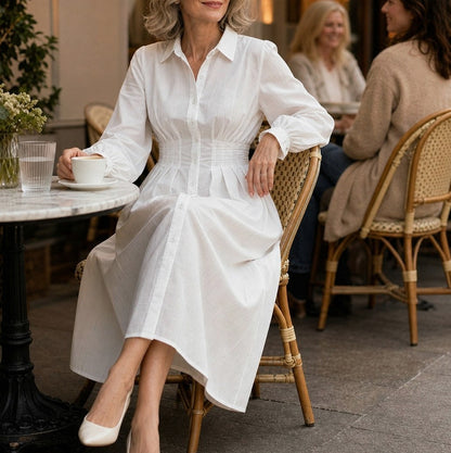 Poplin Corset Long Sleeve Midi Shirt Dress