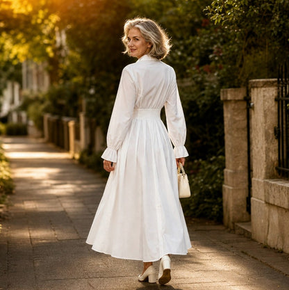 Poplin Corset Long Sleeve Midi Shirt Dress