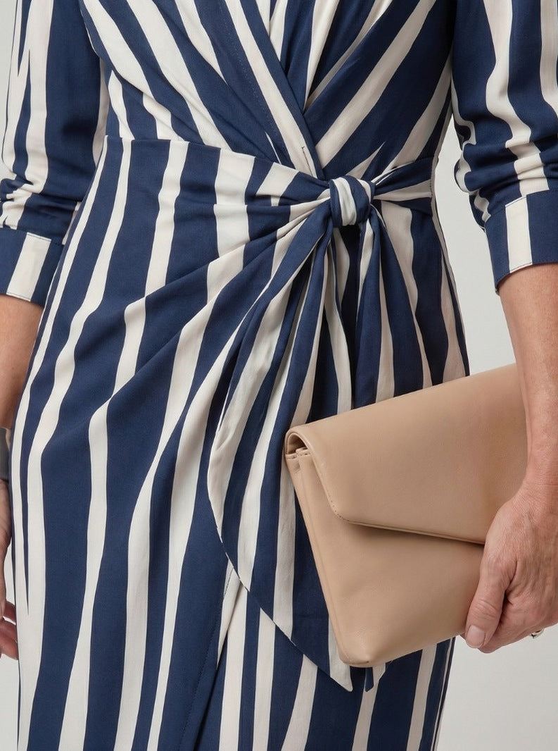 Printed Long Sleeve Twist Wrap Midi Dress