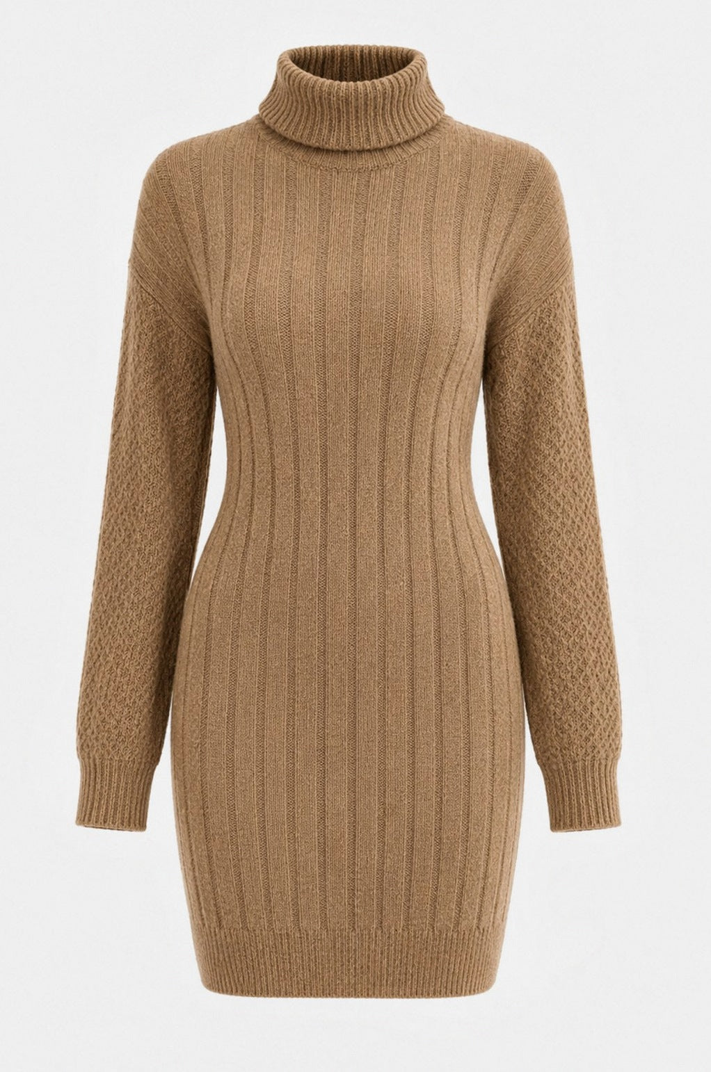 Ribbed Knit Turtleneck Mini Sweater Dress
