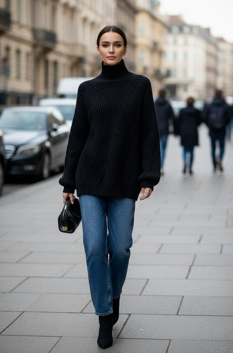 Ribbed Knit Turtleneck Sweater